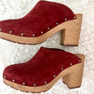 Kork-Ease Burgundy Suede Heeled Mules